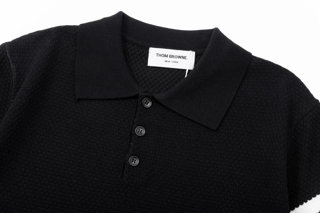 Thom Browne ➡️ POLO ， Retro Same Style Polo Versatile : Black Size：M-3XL